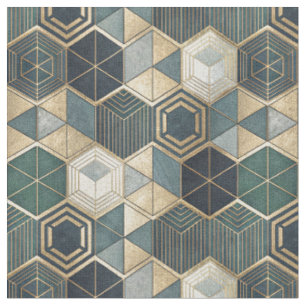 Abstract Geometric Teal & Gold Modern Pattern Fabric