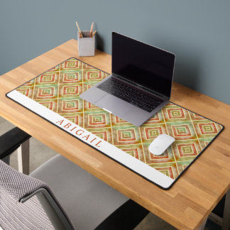 Abstract geometric terracotta, olive green pattern desk mat