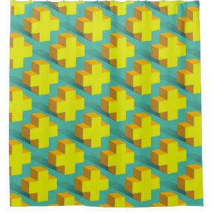 Abstract geometric texture of yellow crosses on a  shower curtain