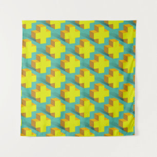 Abstract geometric texture of yellow crosses on a tapestry