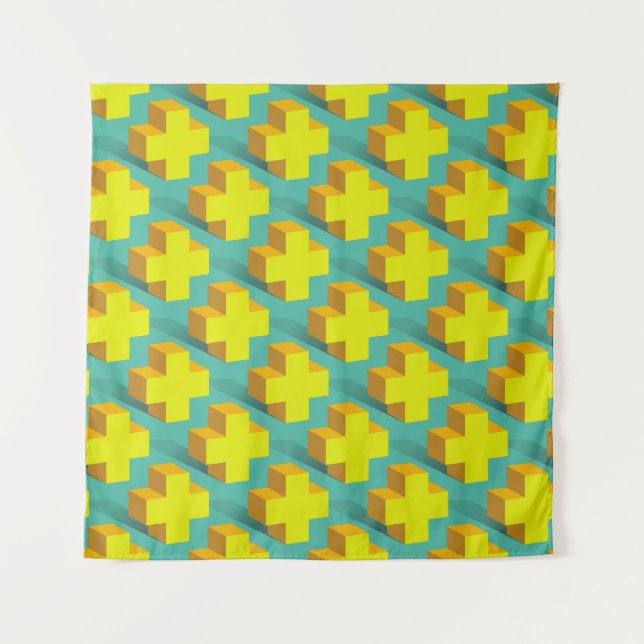 Abstract geometric texture of yellow crosses on a  tapestry (Front)
