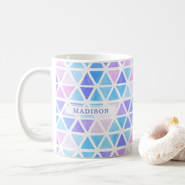 Abstract Geometric Triangles - Cool Pastel Tones Coffee Mug (With Donut)