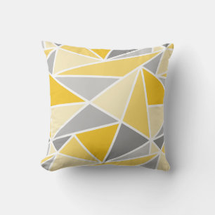 Abstract Geometric Triangles, Mustard Yellow Grey Cushion