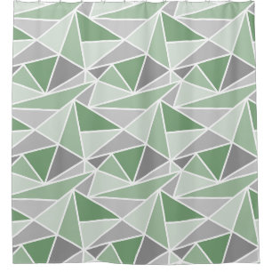 Abstract Geometric Triangles, Sage Green, Grey Shower Curtain