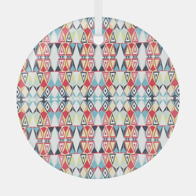 Abstract Geometric Tribal Line Pattern Glass Tree Decoration (Front)