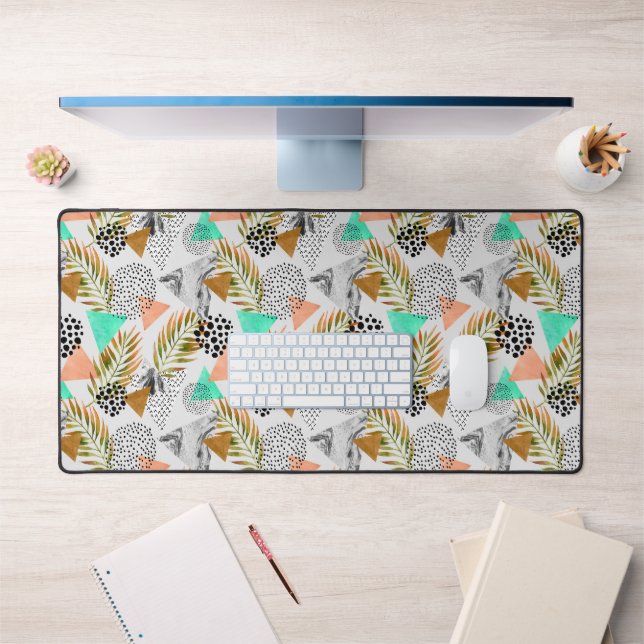 Abstract Geometric Tropical Leaf Pattern Desk Mat (Office 1)