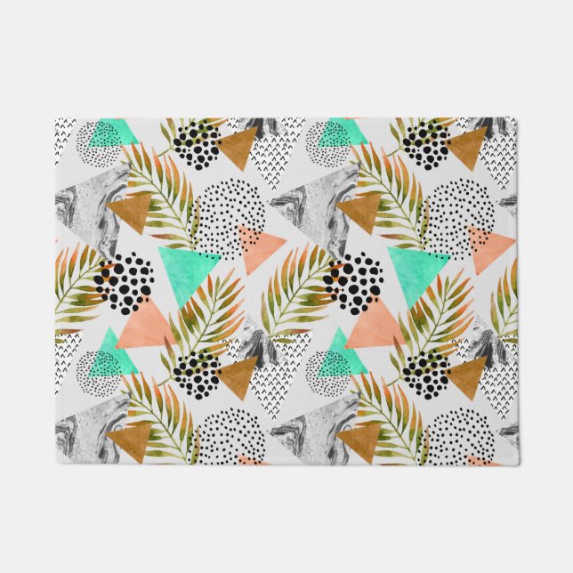 Abstract Geometric Tropical Leaf Pattern Doormat (Front)
