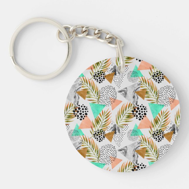 Abstract Geometric Tropical Leaf Pattern Key Ring (Front)