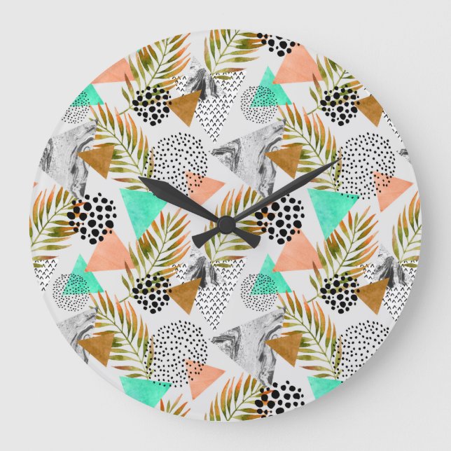 Abstract Geometric Tropical Leaf Pattern Large Clock (Front)