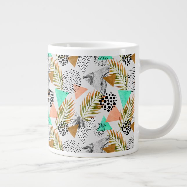 Abstract Geometric Tropical Leaf Pattern Large Coffee Mug (Right)