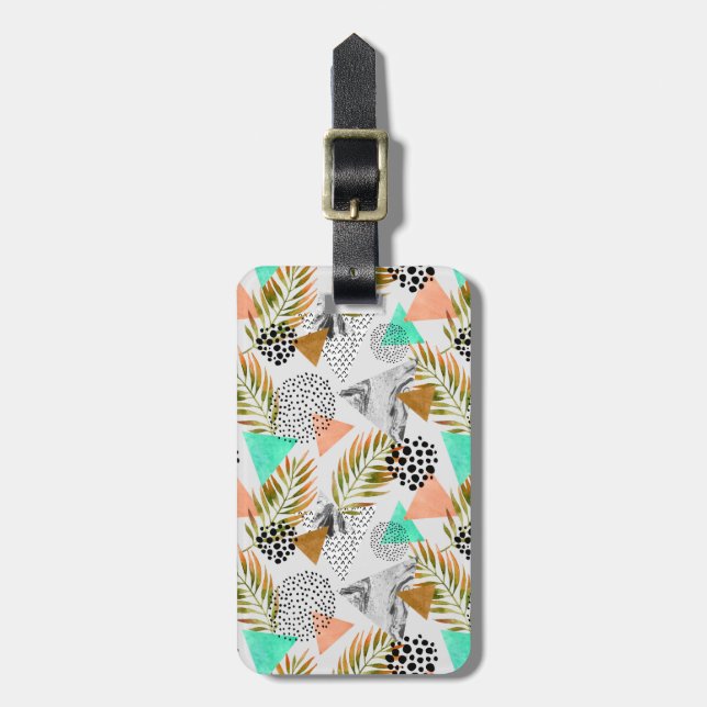 Abstract Geometric Tropical Leaf Pattern Luggage Tag (Front Vertical)