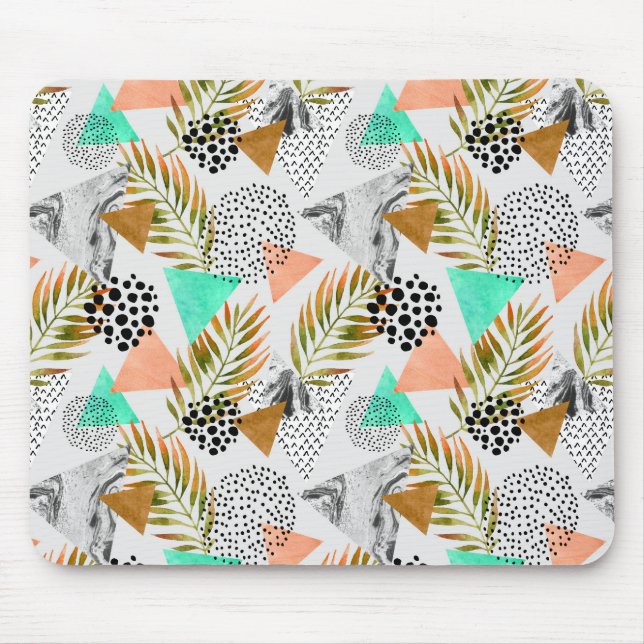 Abstract Geometric Tropical Leaf Pattern Mouse Mat (Front)