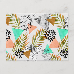 Abstract Geometric Tropical Leaf Pattern Postcard