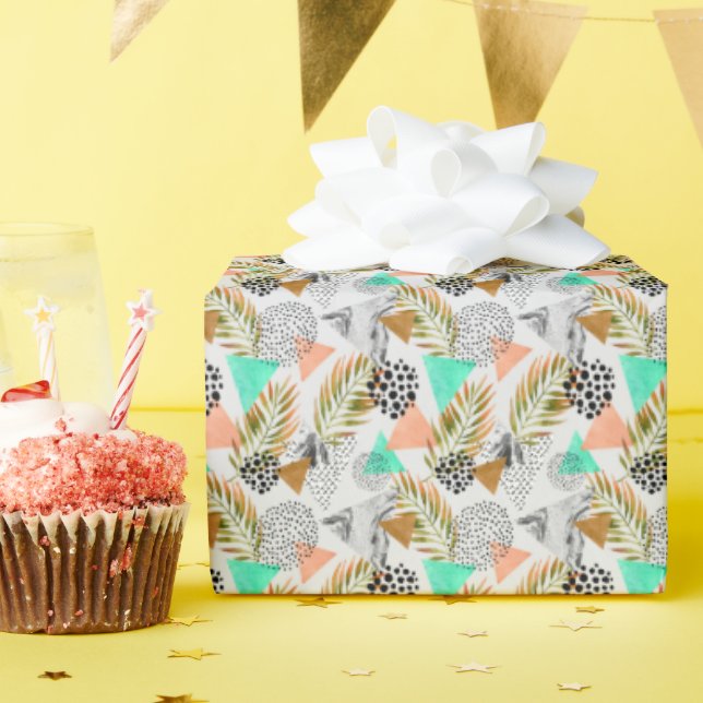 Abstract Geometric Tropical Leaf Pattern Wrapping Paper (Birthday Party)