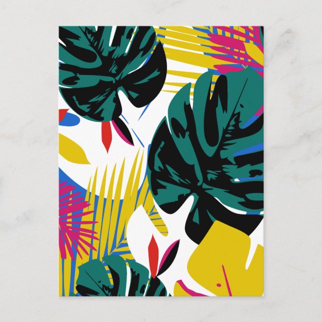 Abstract Geometric Tropical Monstera Plants Holiday Postcard (Front)