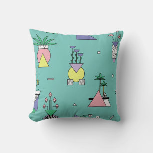 Abstract geometric, vases plants memphis style. cushion