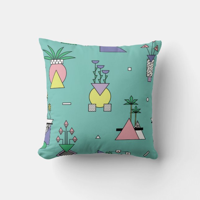Abstract geometric, vases plants memphis style. cushion (Front)