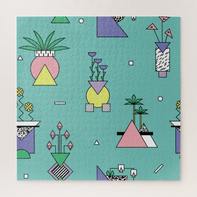 Abstract geometric, vases plants memphis style. jigsaw puzzle (Vertical)