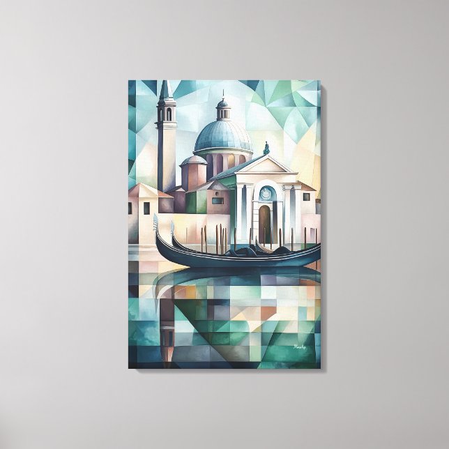 Abstract Geometric Venice Skyline with Gondola Canvas Print (Front)