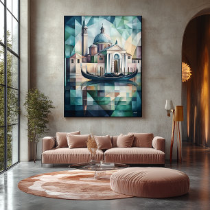 Abstract Geometric Venice Skyline with Gondola Canvas Print