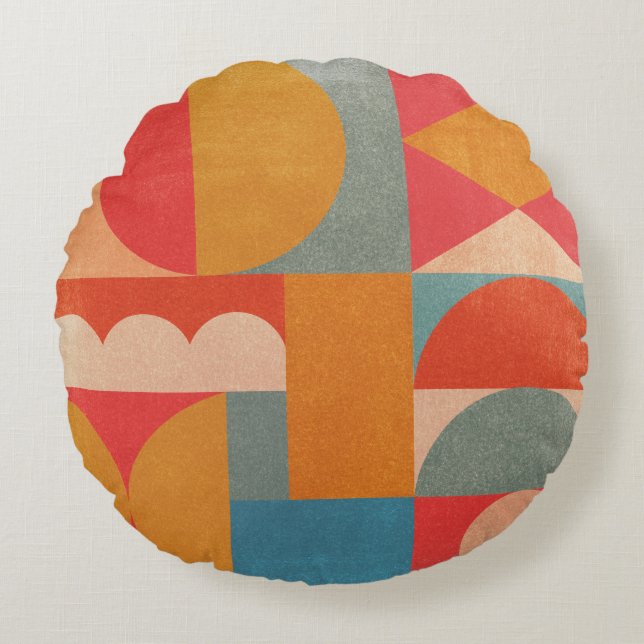 Abstract Geometric: Vintage Paper Texture Round Cushion (Front)