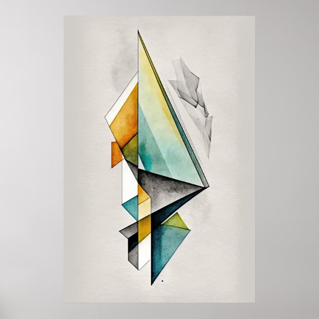 Abstract Geometric Watercolor Ai Art Poster (Front)