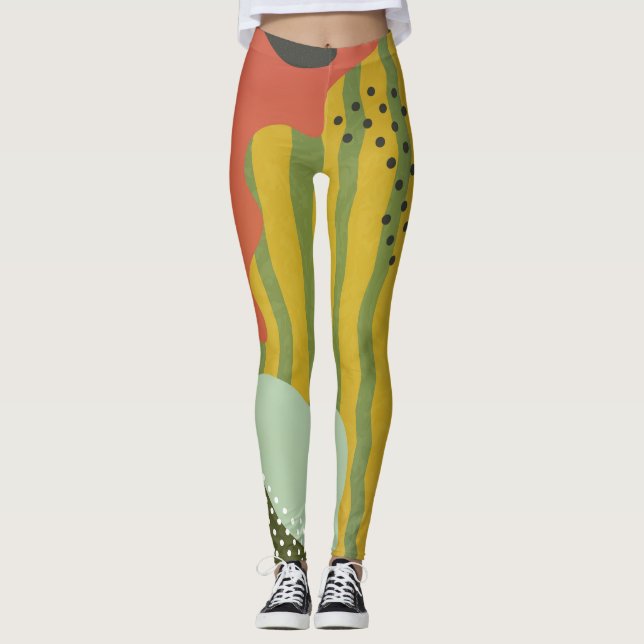 Abstract Geometric Waves Creative Background Leggings (Front)