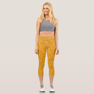 Abstract geometric white curvy shape capri leggings