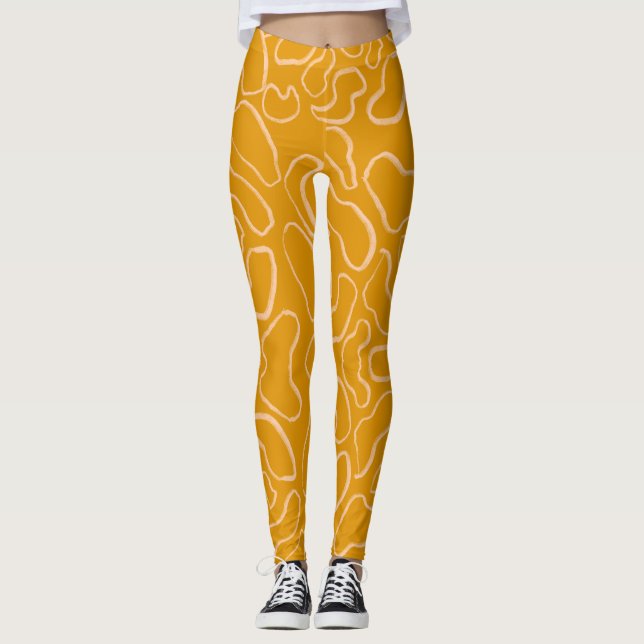 Abstract geometric white curvy shape leggings (Front)