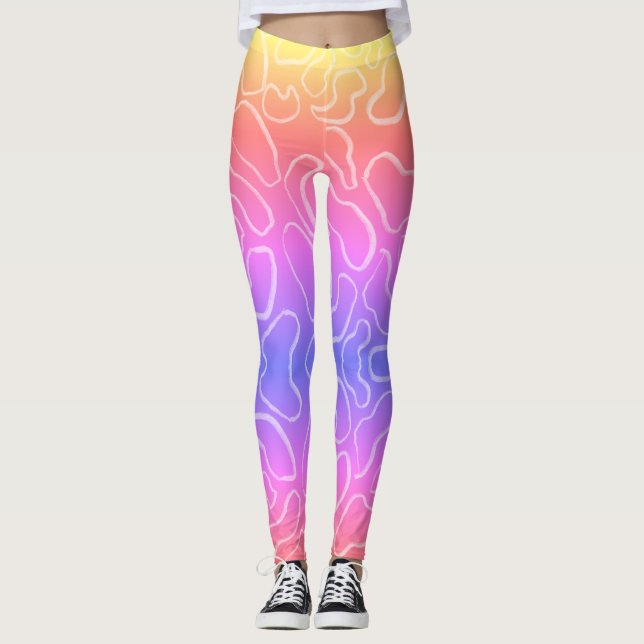Abstract geometric white curvy shape leggings (Front)