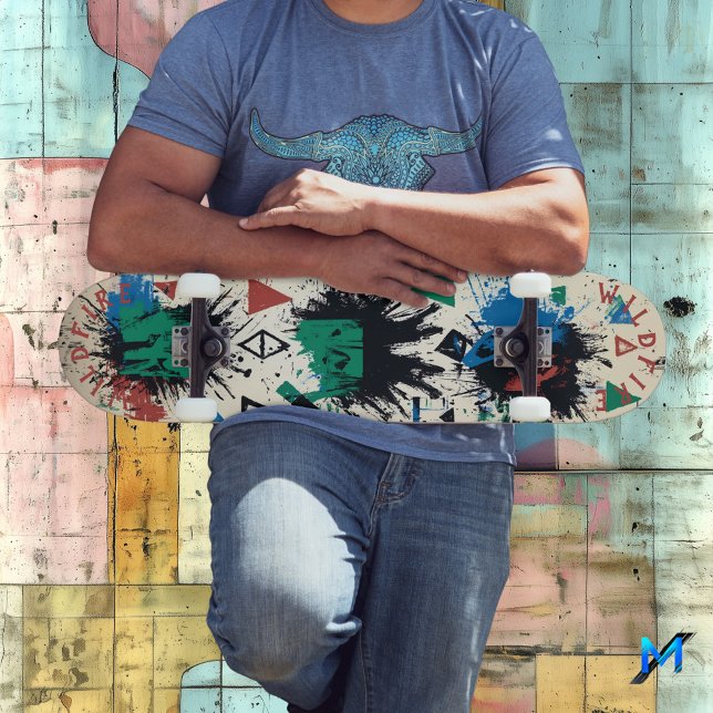 Abstract Geometric with Bold Graffiti Splatters Skateboard (Creator Uploaded)
