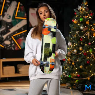 Abstract Geometric with Bold Orange and Green Skateboard