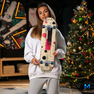 Abstract Geometric with Red and Black Accents Skateboard