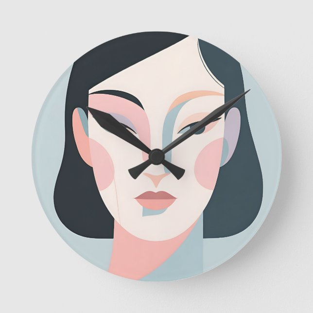 Abstract Geometric Woman Portrait Minimalist Round Clock (Front)