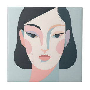 Abstract Geometric Woman Portrait Minimalist Tile
