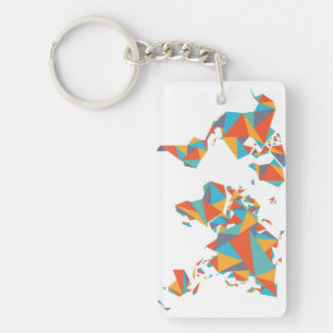 Abstract Geometric World Map Key Ring