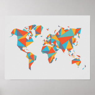 Abstract Geometric World Map Poster