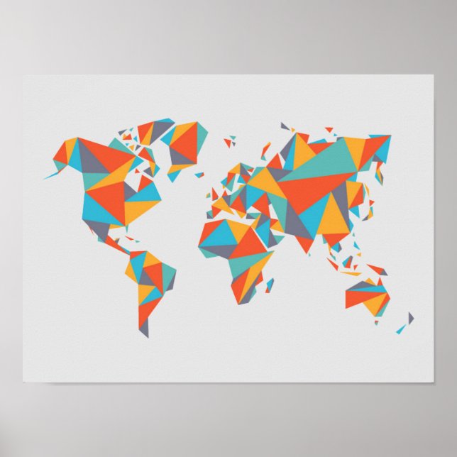 Abstract Geometric World Map Poster (Front)