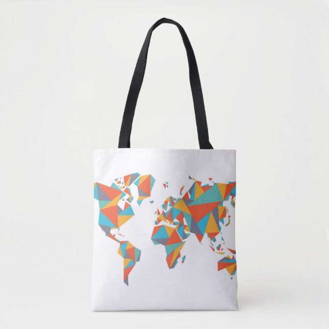 Abstract Geometric World Map Tote Bag (Front)
