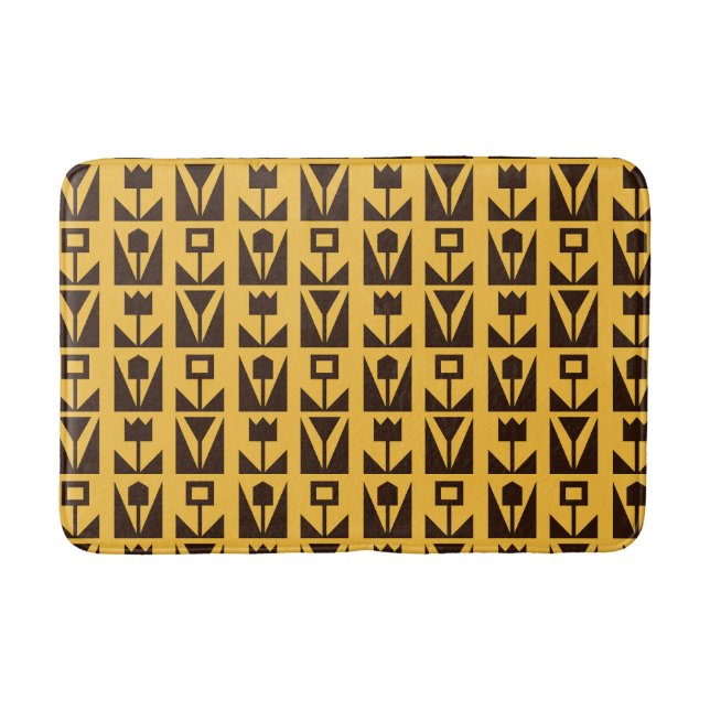 Abstract Geometric Yellow Floral  Bath Mat (Front)