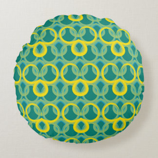Abstract geometric yellow green pattern round cushion