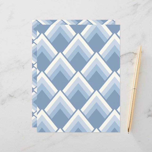 Abstract geometrical, blue and off white 2 (Front/Back In Situ)