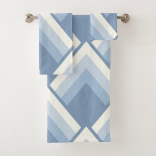 Abstract geometrical, blue and off white 2 bath towel set