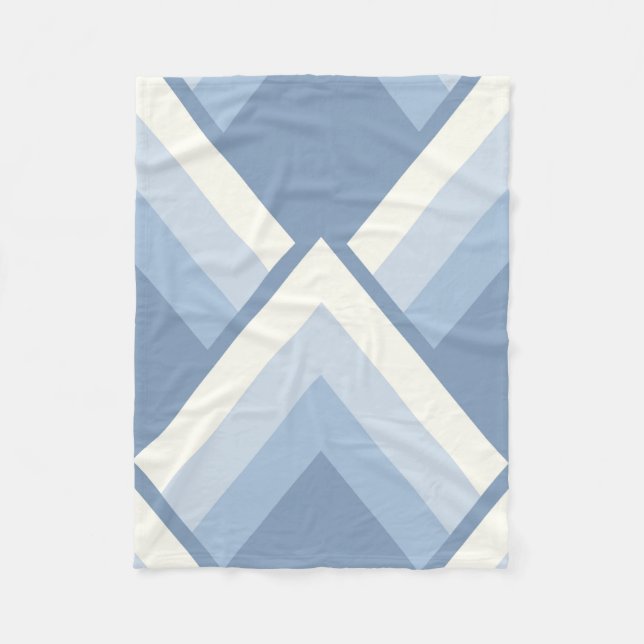 Abstract geometrical, blue and off white 2 fleece blanket (Front)