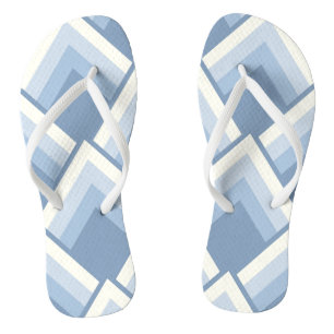 Abstract geometrical, blue and off white 2 flip flops