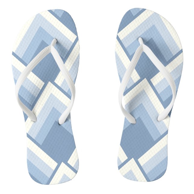 Abstract geometrical, blue and off white 2 flip flops (Footbed)