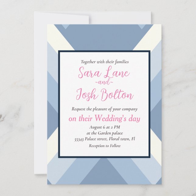 Abstract geometrical, blue and off white 2 invitation (Front)
