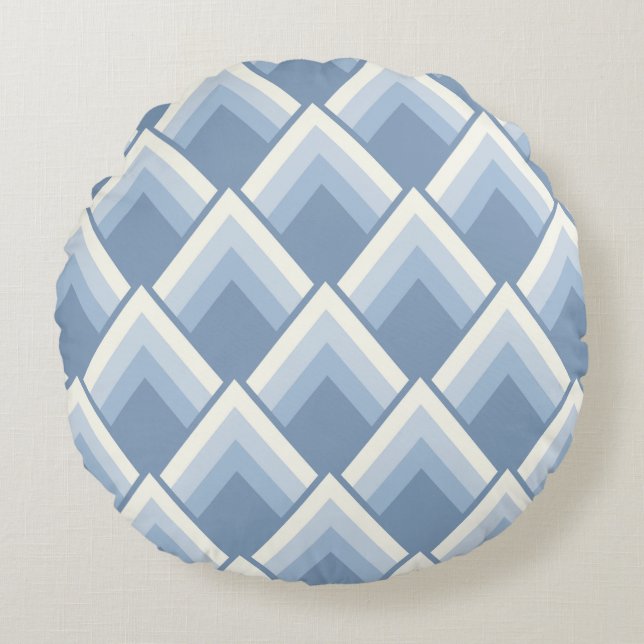 Abstract geometrical, blue and off white 2 round p round cushion (Front)