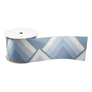 Abstract geometrical, blue and off white 2 satin ribbon
