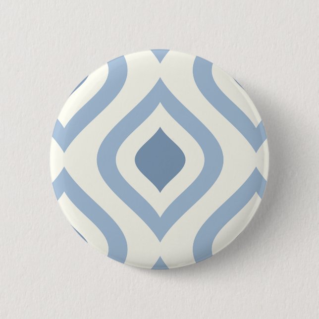 Abstract geometrical, blue and off white 6 cm round badge (Front)